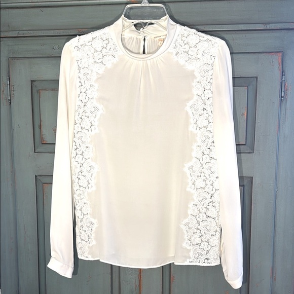 Beautiful Rebecca Taylor Silk Cream Lace Mandarin Collar Blouse EUC - Picture 1 of 9